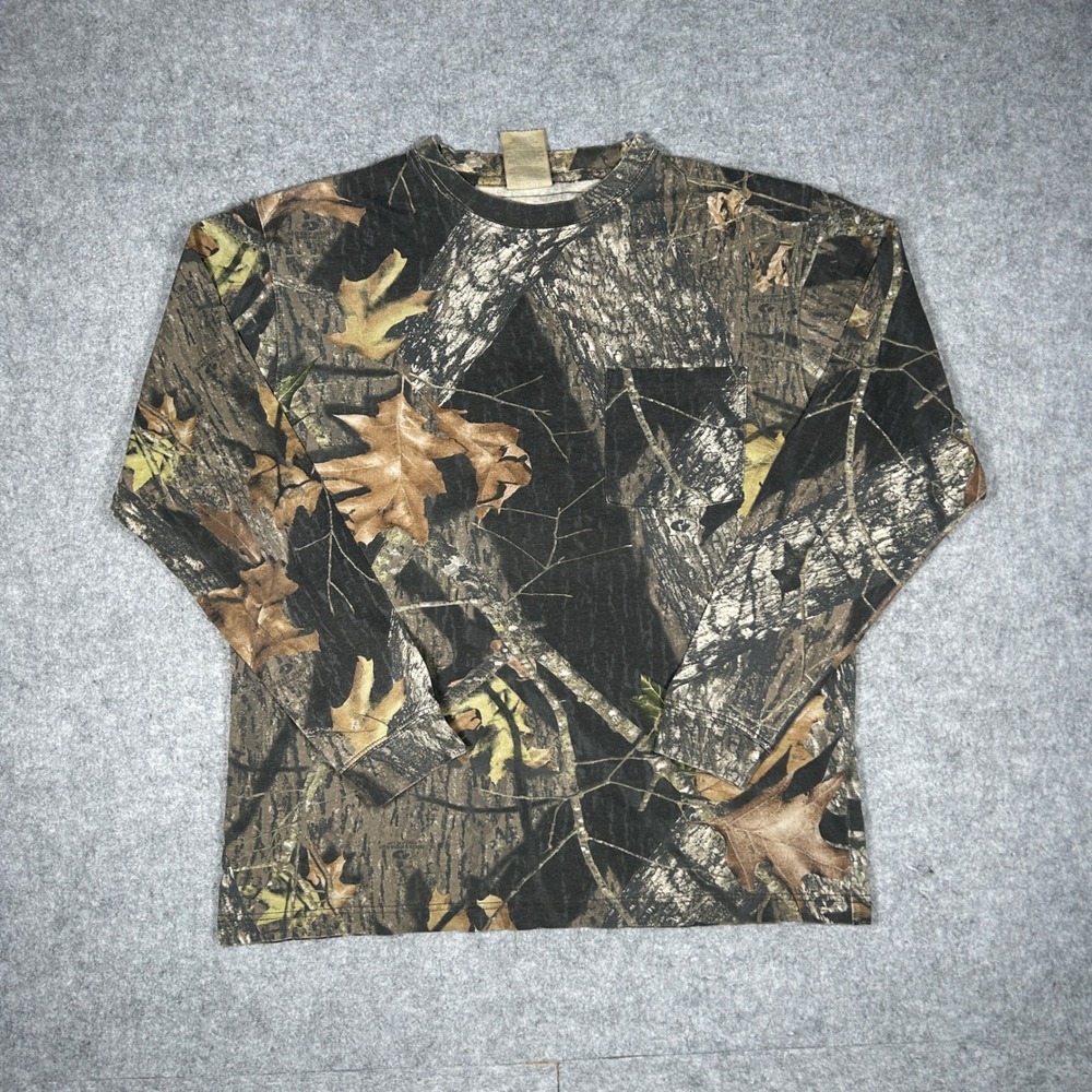 Mossy Oak Long Sleeve Shirt Mens large Brown Break-Up Camo Hunting Pocket Tee